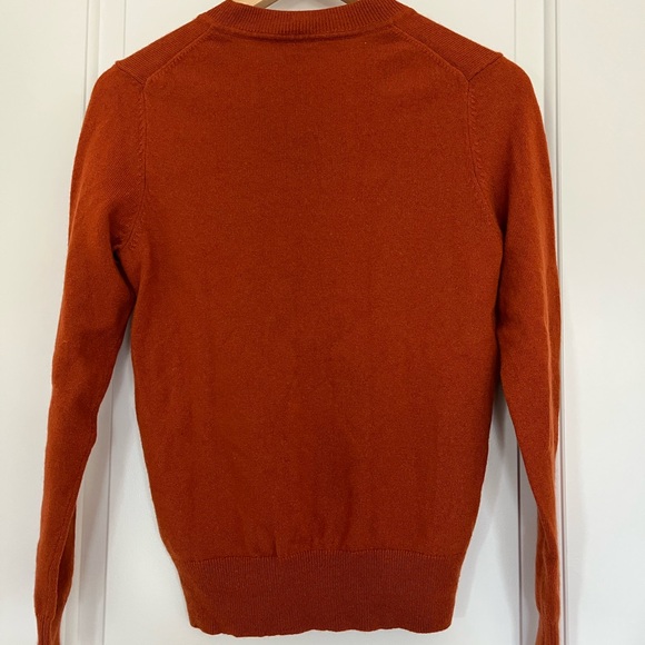 70% Wool 30% Cashmere V Neck Sweater in Burnt Orange - Picture 3 of 4